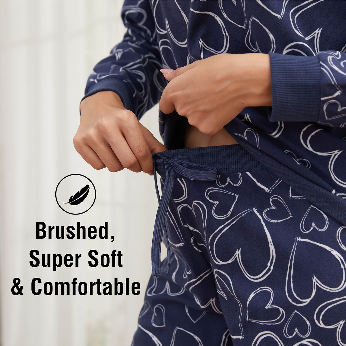 Ladies Blue Heart Print Pyjama Set 