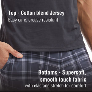 Mens Grey Checked Short Sleeve Long Pyjama Set 