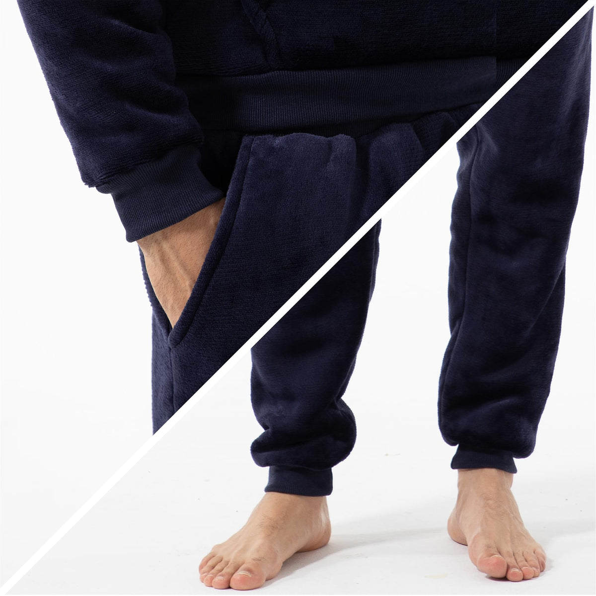 Mens Flannel and Sherpa Lined Navy Pyjama Set 