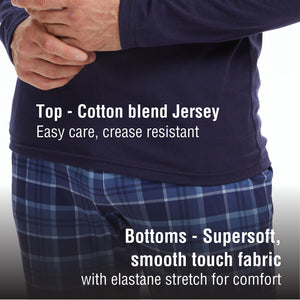 Mens Navy Checked Long Sleeve Pyjama Set 