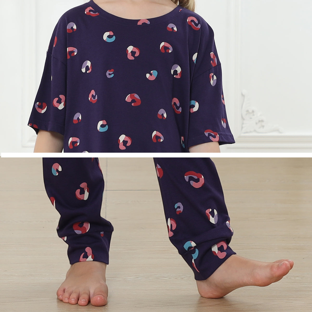Girls Short Sleeve Multicolour Animal Print Pyjamas