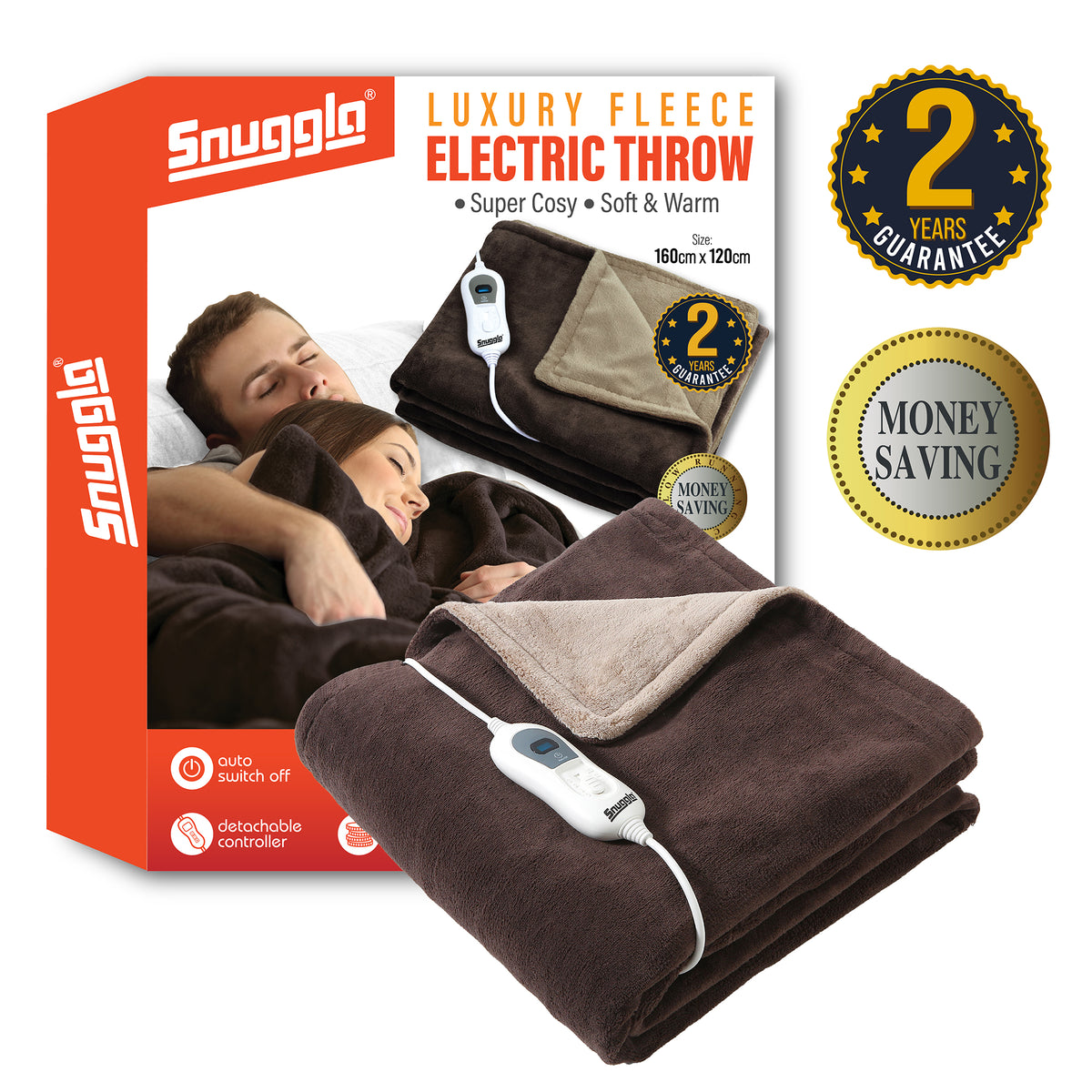 Luxurious Choloate Brown Fleece Heated Electric Throw