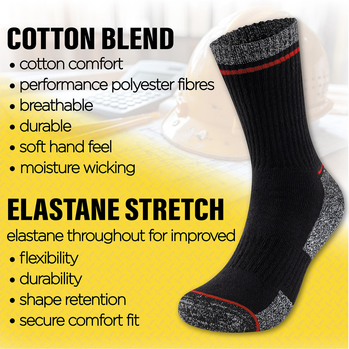Mens 12 Pack Premium Work Socks (Thin Stripe}