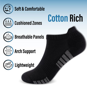 Womens 6pk Striped Half Terry Black Trainer Socks 