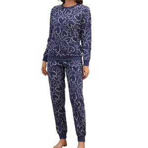 Ladies Navy Hearts Pyjamas Set