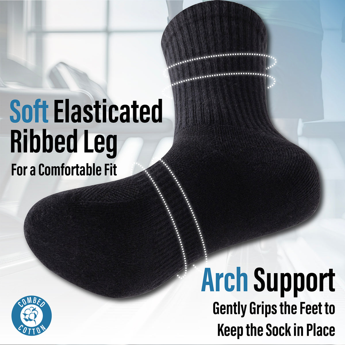 Mens 12 Pack Half Terry Sports Socks (Black)