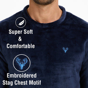 Mens Flannel Fleece Navy Pyjama Set 