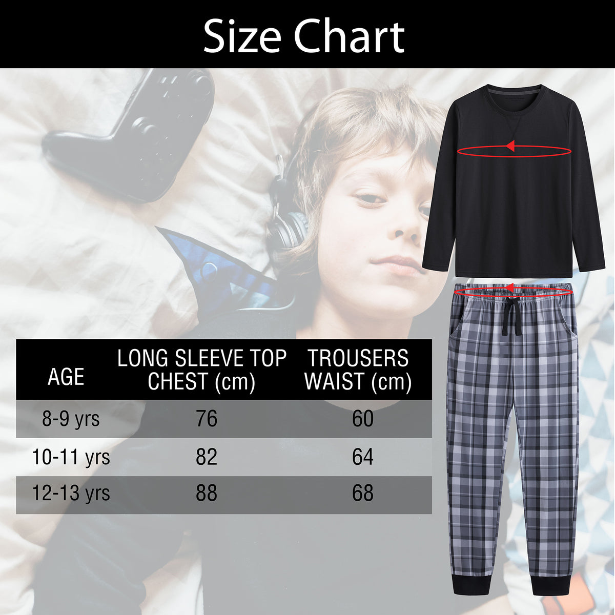 Boys 2pk Grey Check Fleece Pyjamas 