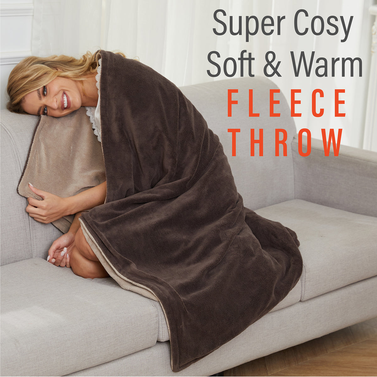 Luxurious Choloate Brown Fleece Heated Electric Throw