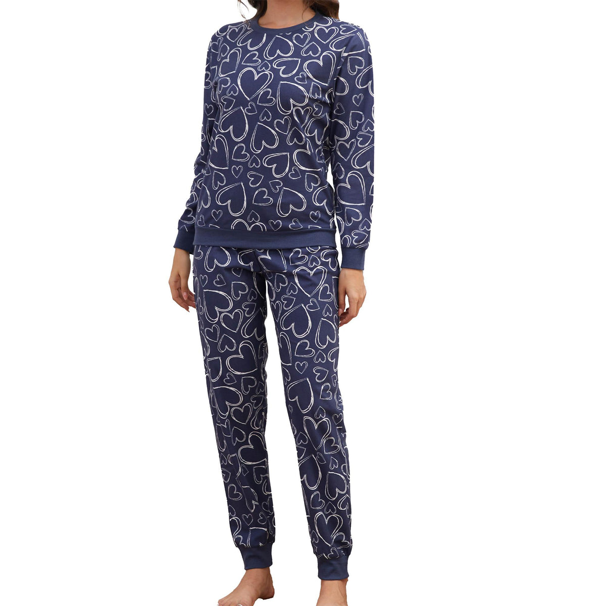 Ladies Blue Heart Print Pyjama Set 