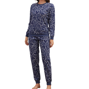 Ladies Blue Heart Print Pyjama Set 