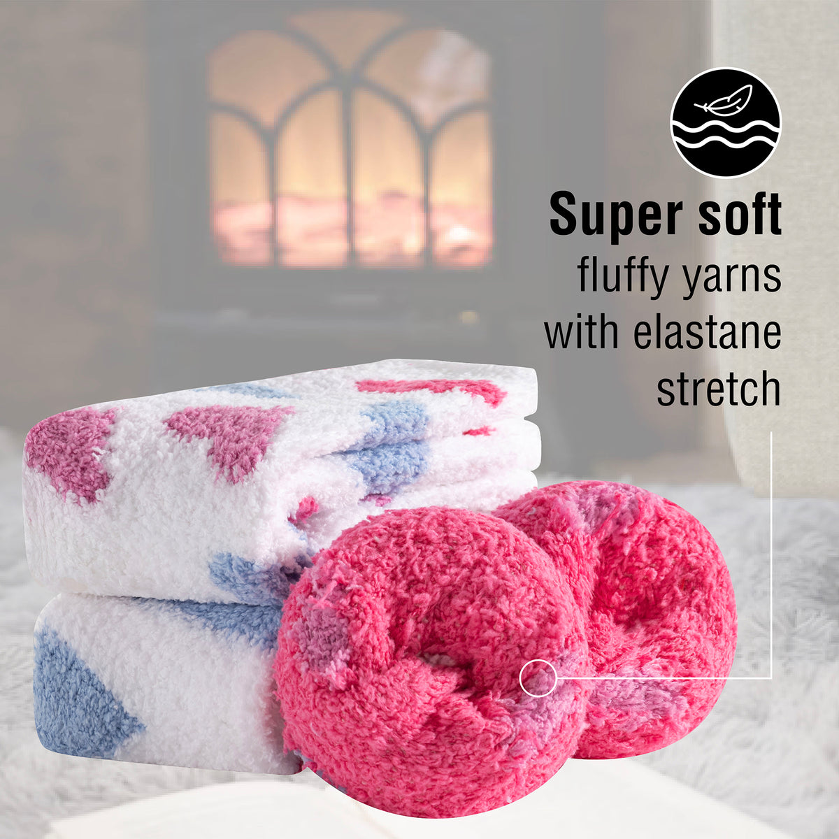 3PK Girls Cosy Lounge Socks Hearts