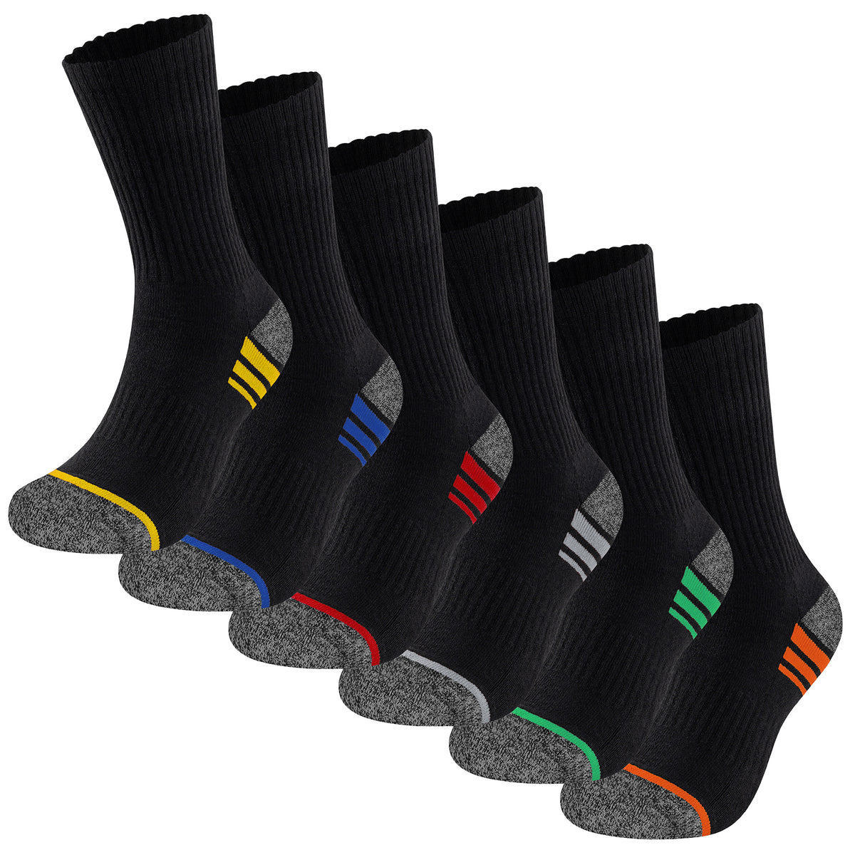 Mens 6 Pack Premium Cotton Blend Contrast Sole Black Work Socks 