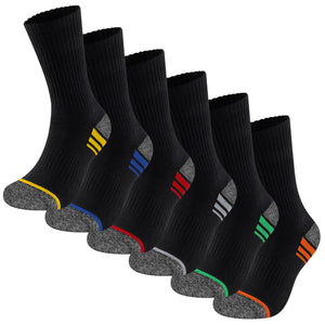 Mens 6 Pack Premium Cotton Blend Contrast Sole Black Work Socks 