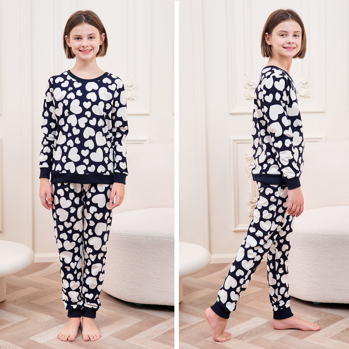 Girls LS Pyjamas Set Hearts - Cream