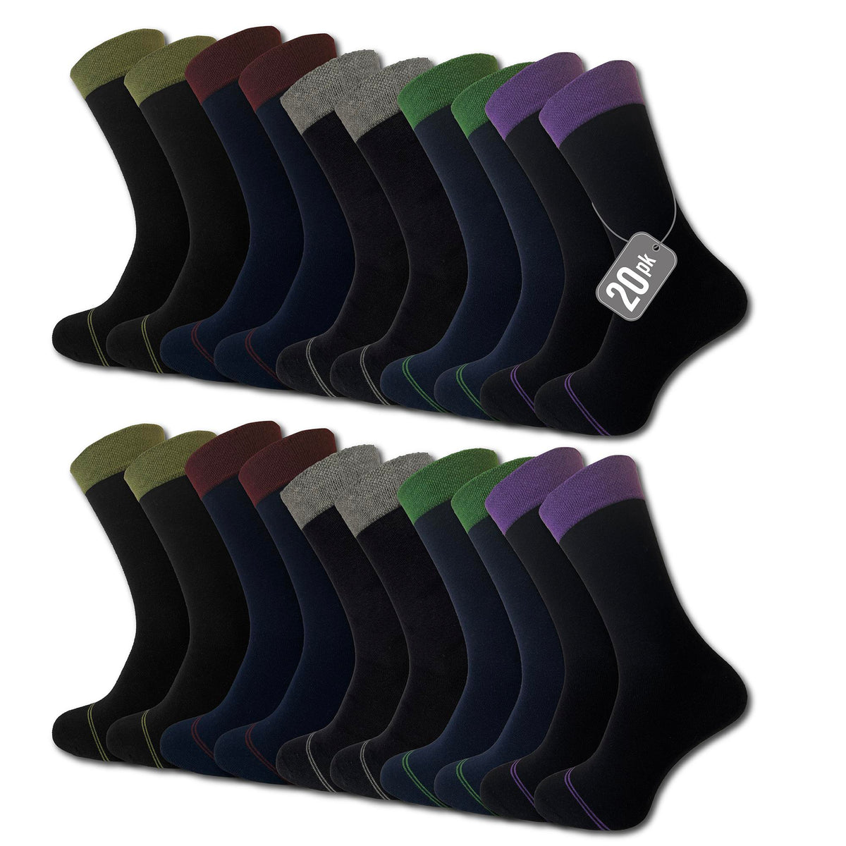 Mens 20pk Coloured Top Socks 