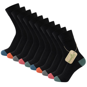 Black - Contast H&T 10 Pack Mens Bamboo Blend Socks