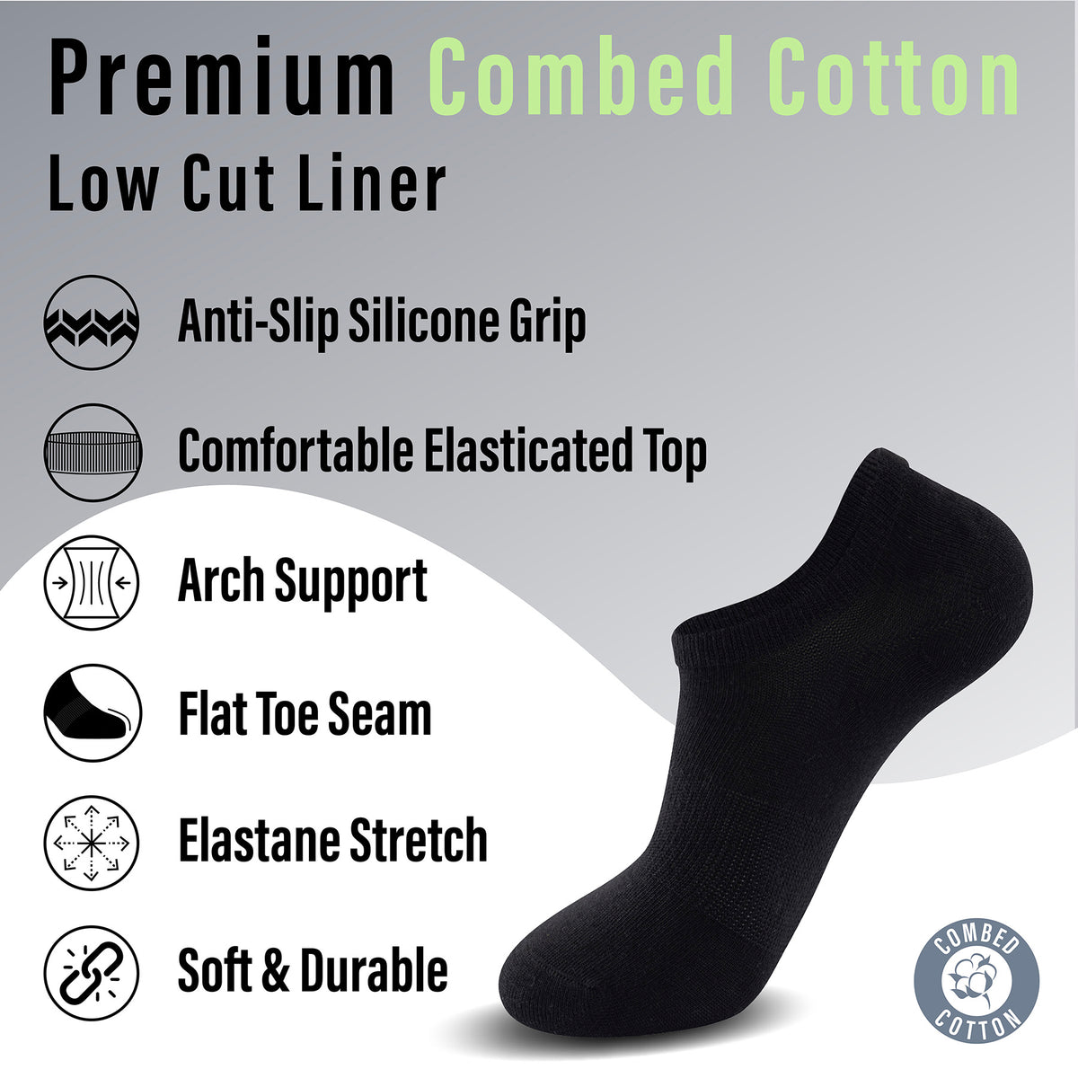 Womens 12 Pack Low Cut Trainer Socks (Black)