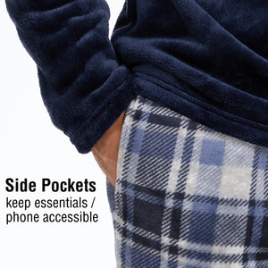 Mens Flannel Fleece Blue Checked Pyjama Set 