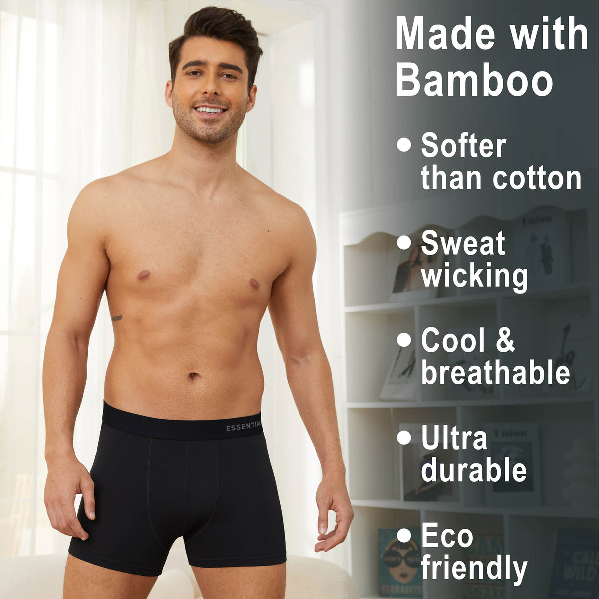 6PK Mens Boxer Premium Bamboo Black