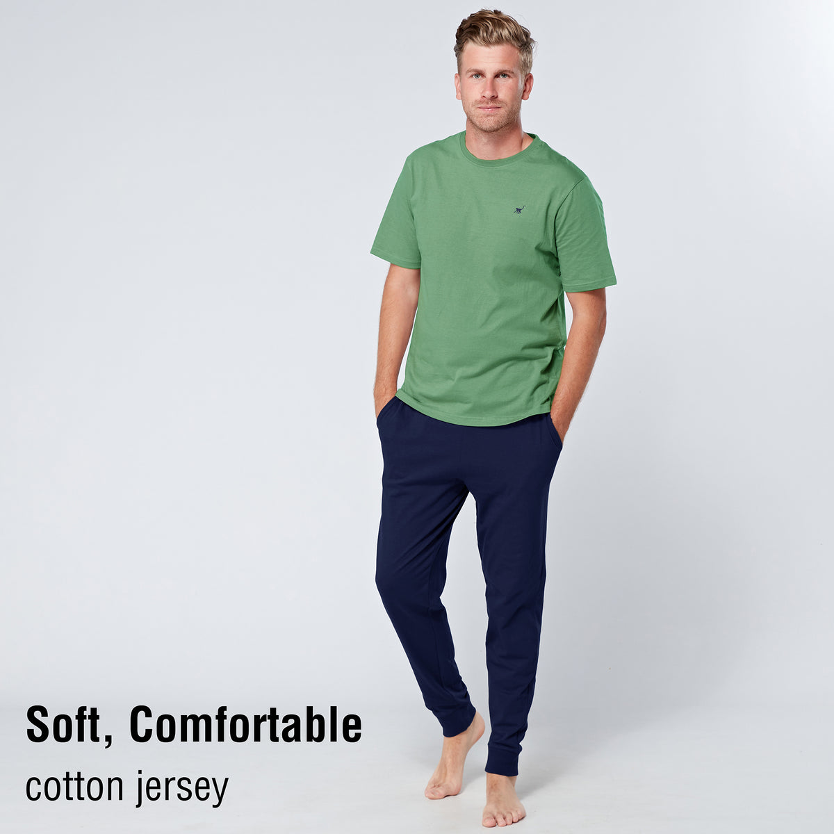 Sage / Navy Long Cuffed Pyjama Set