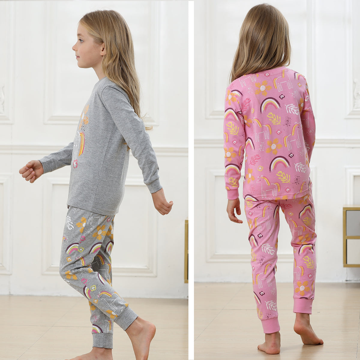 2PK Girls Long Sleeve Rainbow & Pony Pyjamas