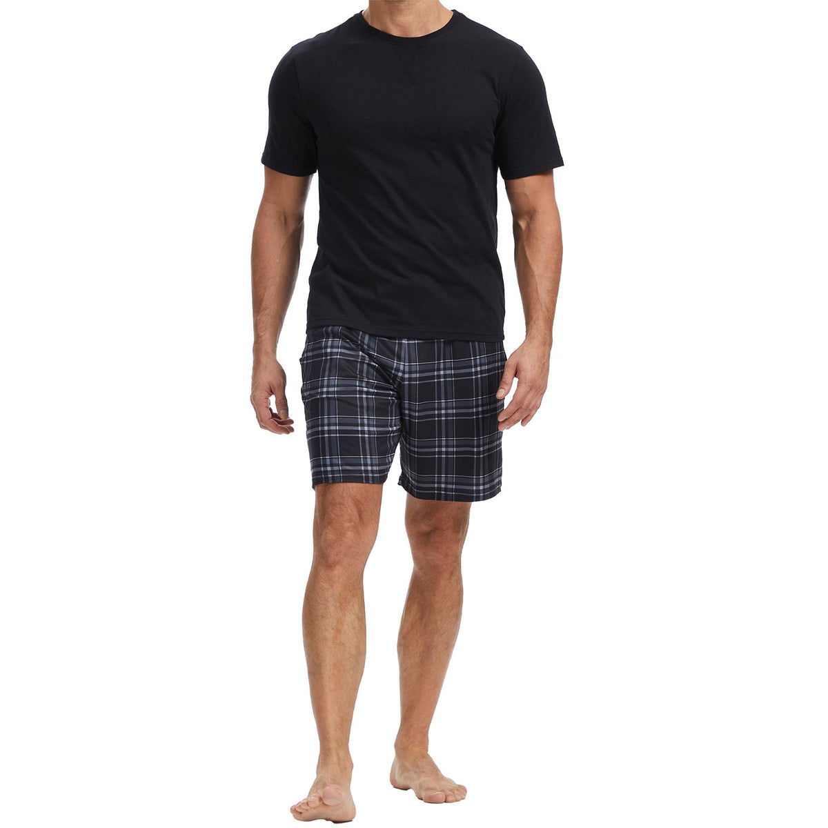 Mens Black Checked Shorty Pyjamas 