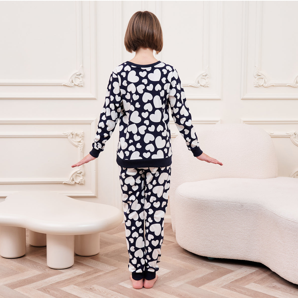 Girls LS Pyjamas Set Hearts - Cream