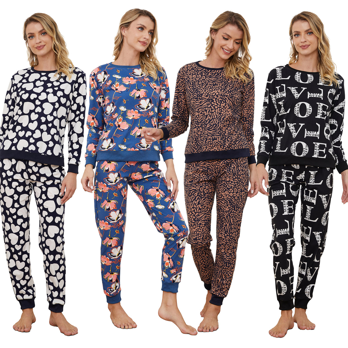 Ladies Cosy Animal Print Pyjamas Set 