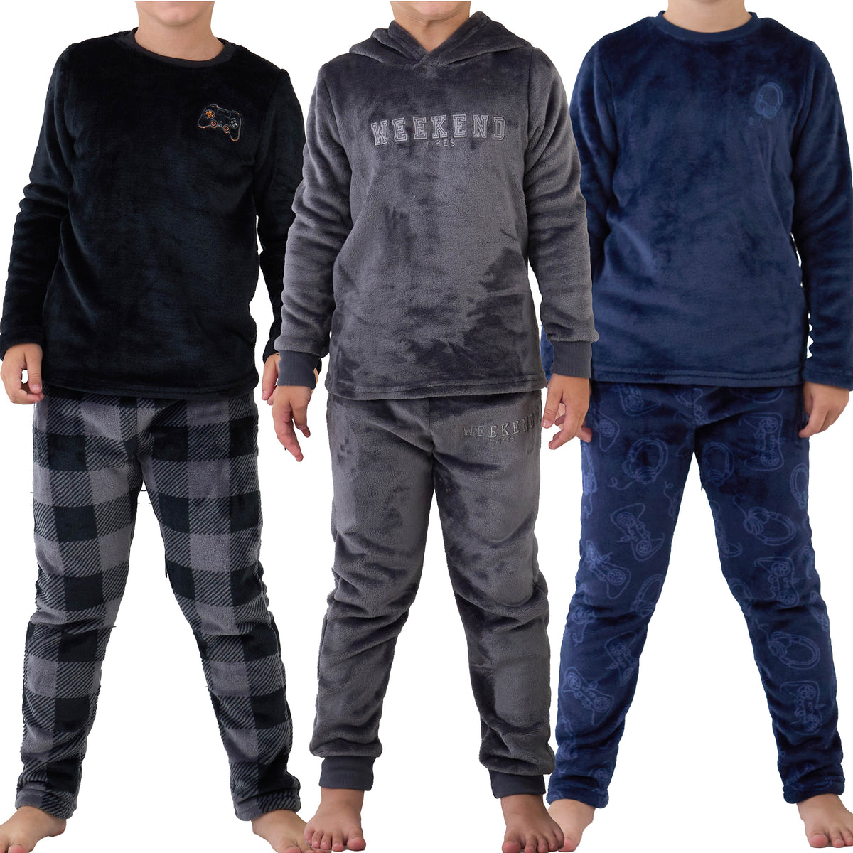 Boys Black Game controller Flannel Fleece Pyjama Set