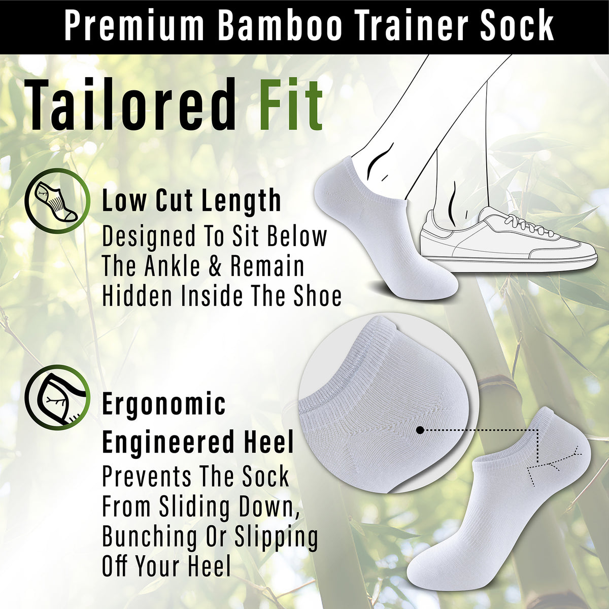 Womens 12 Pack Bamboo Trainer Socks (White)