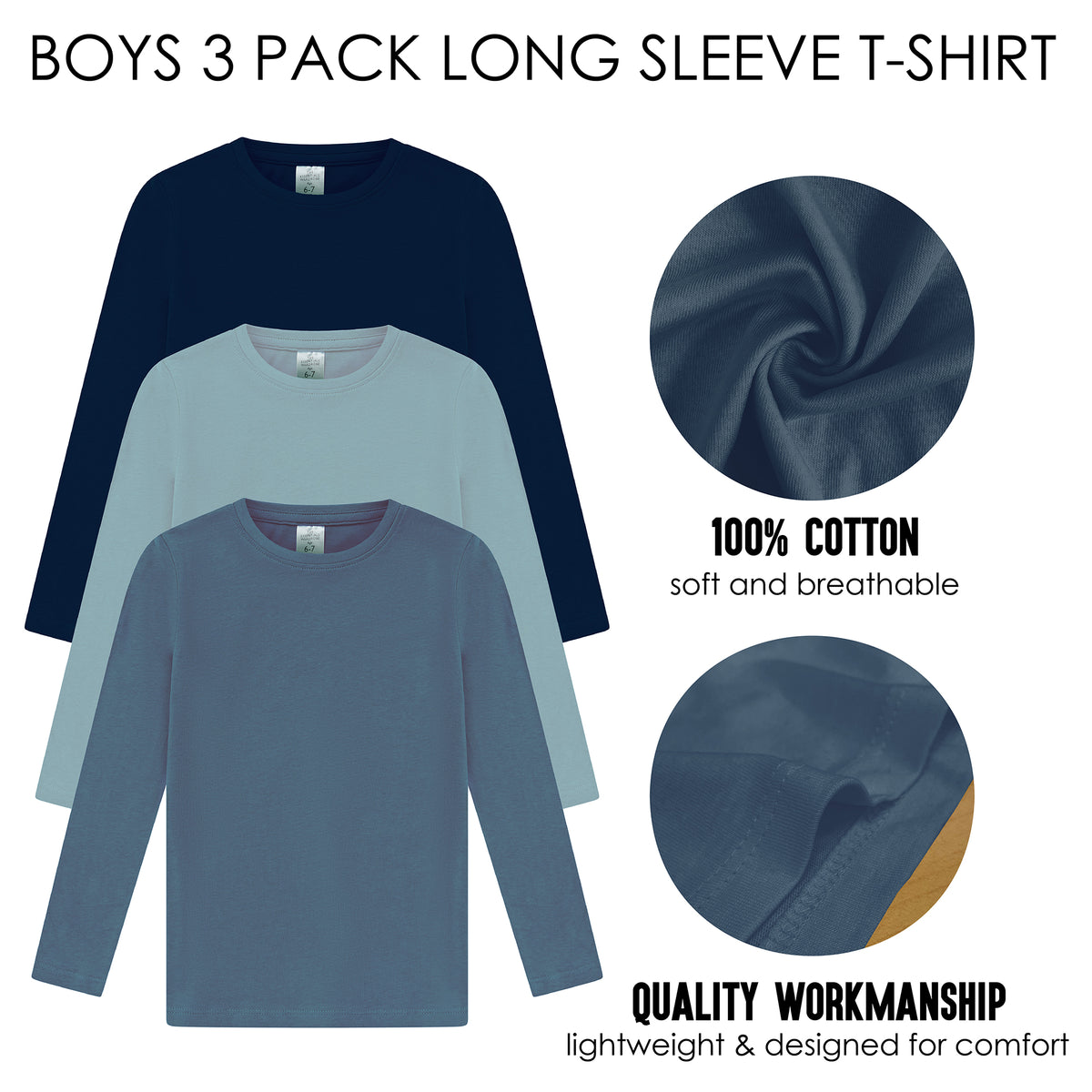 Boys 3 Pack LS T- Shirt Assorted 2