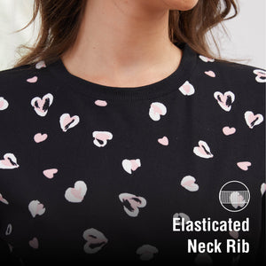 Ladies Black Heart Print Pyjama Set 