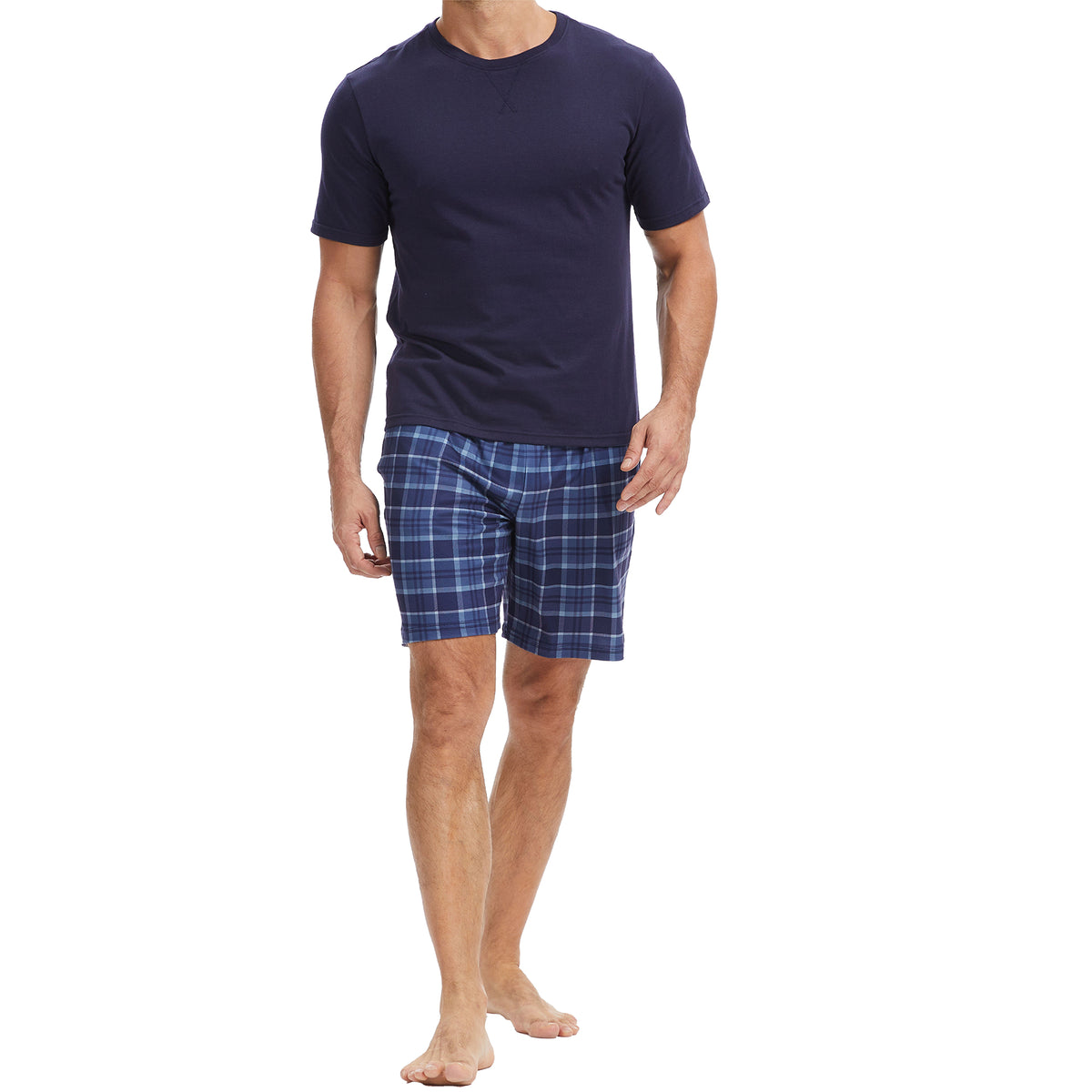 Mens Navy Check Shorty Pyjamas 