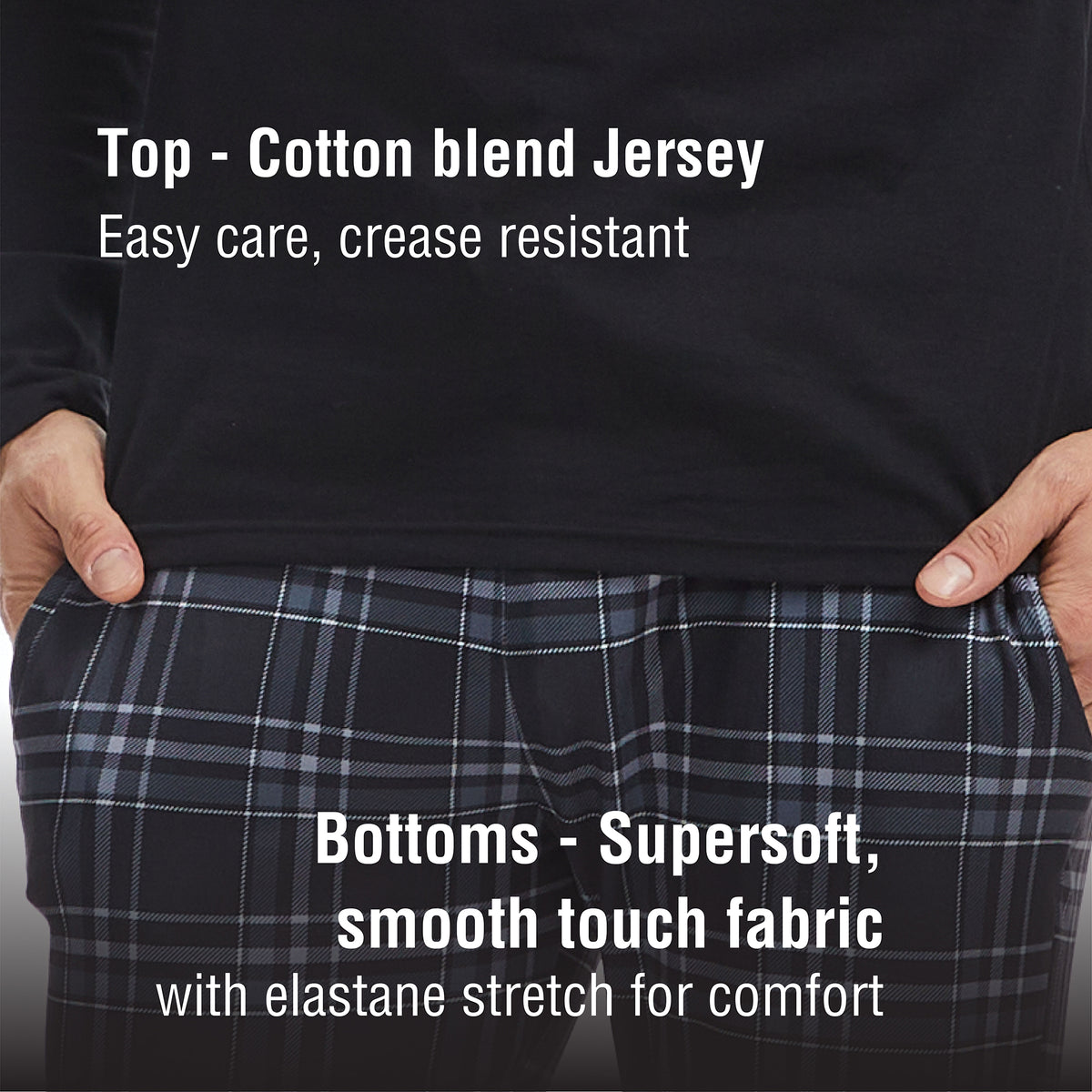 Mens Black Checked Long Sleeve Pyjama Set