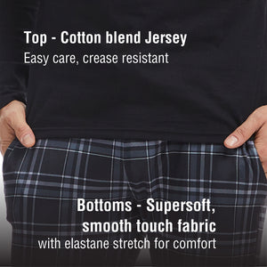 Mens Black Checked Long Sleeve Pyjama Set