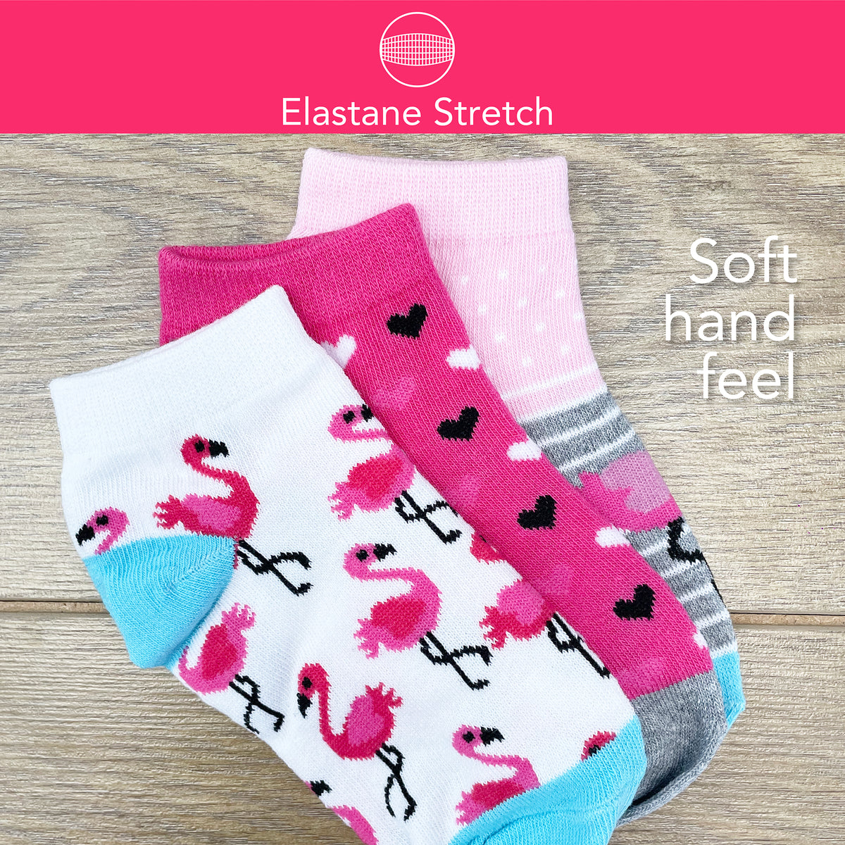 Girls 6 Pack Flamingo Design Trainer Liner Socks Flamingo