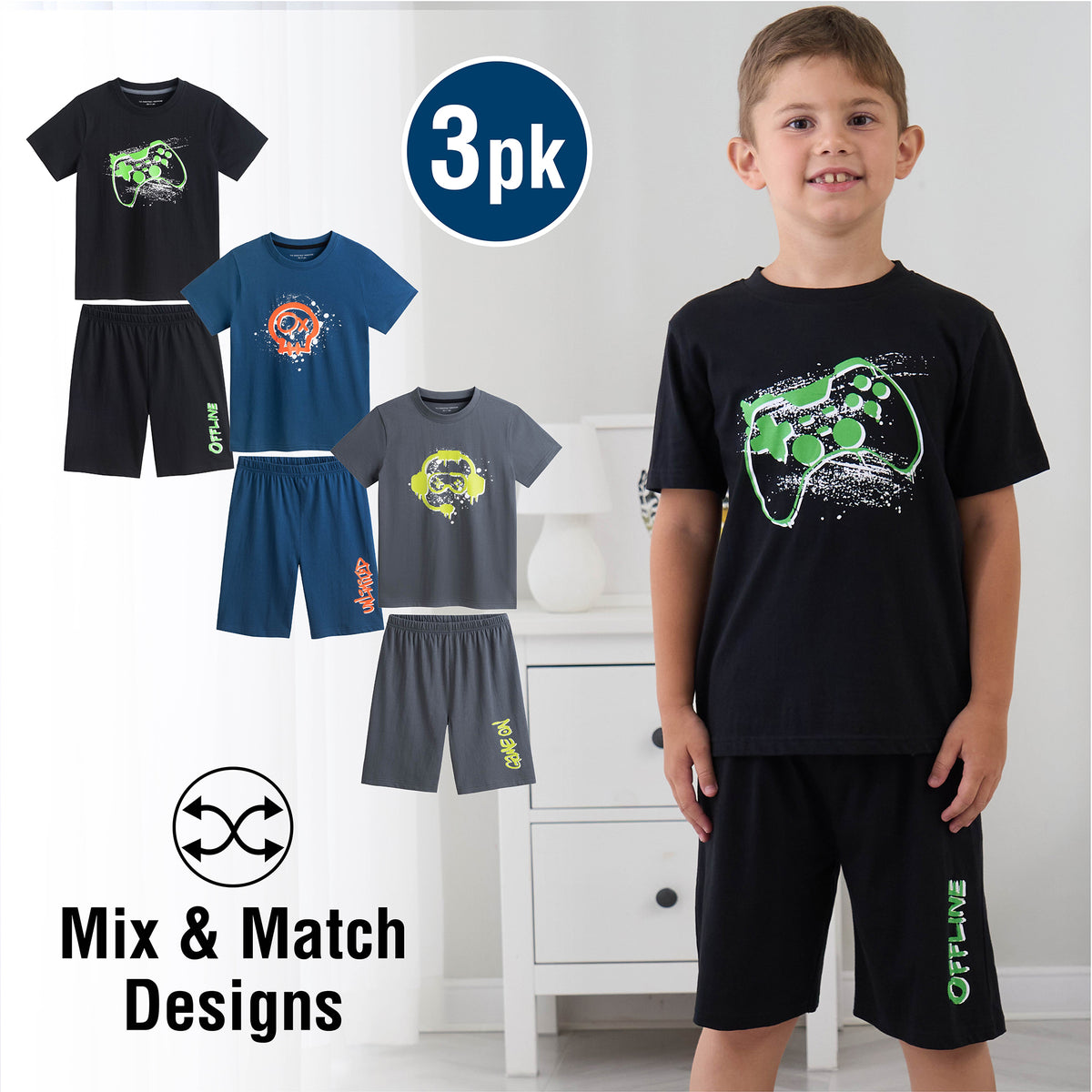 3PK Boys Shorty Pyjamas Techno