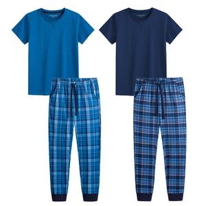 Boys 2pk Navy Checked Pyjamas