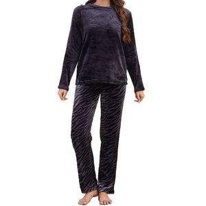 Ladies Zebra Print Flannel Fleece Pyjama Set 