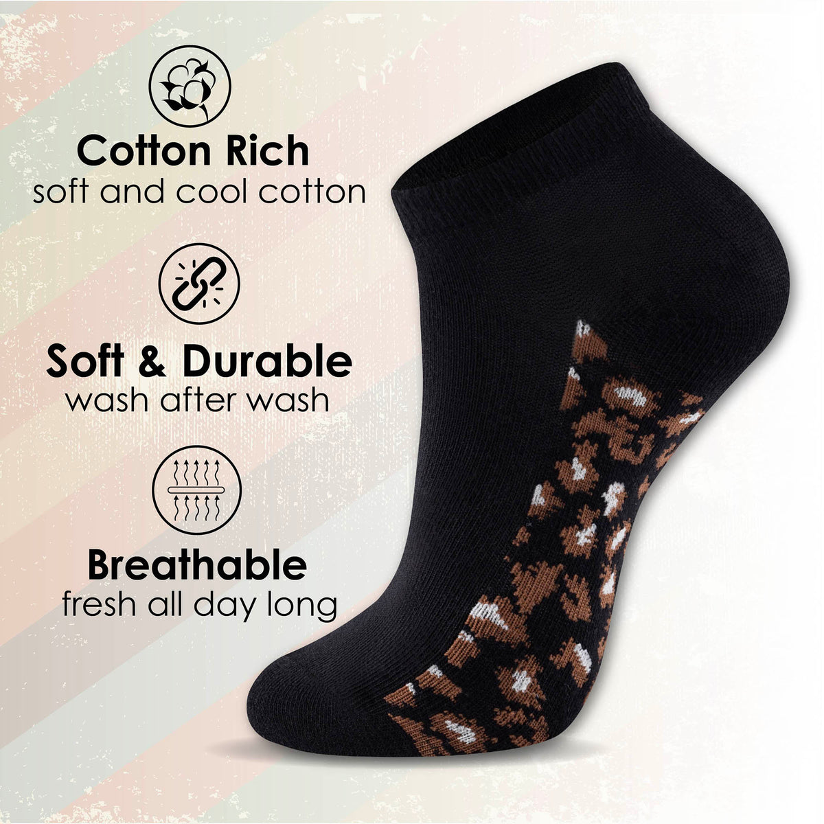 Womens 10 Pack Trainer Liner Socks (Animal - Black)