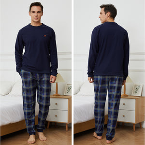 Mens LS Pyjamas Set Blue/Orange Check