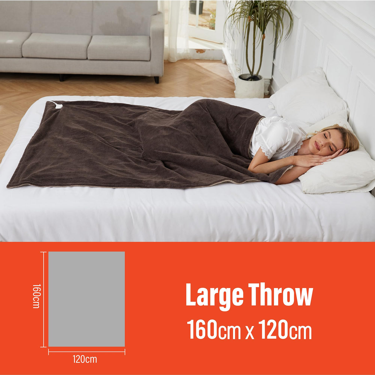 Luxurious Choloate Brown Fleece Heated Electric Throw