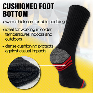 Mens 6 Pack Premium Cotton Blend Contrast Sole Black Work Socks 