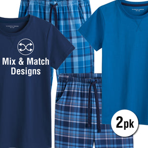Boys 2pk Navy Checked Pyjamas