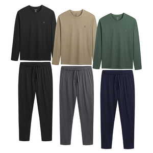 Mens 3PK Long Sleeved Long Khaki/Blue Pyjamas Set