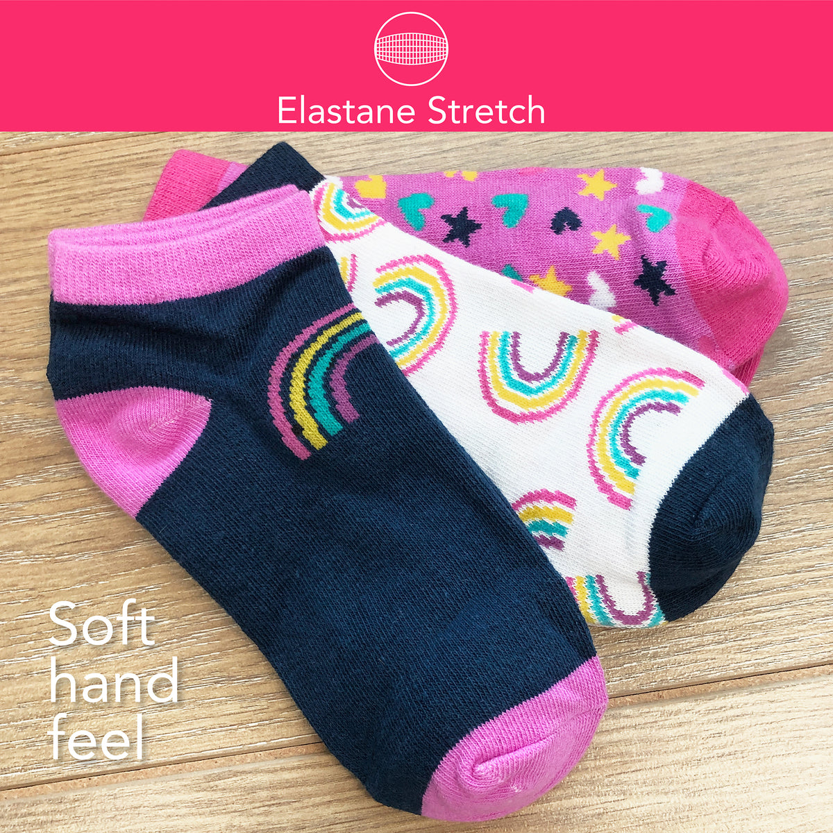 Girls 6 Pack Flamingo Design Trainer Liner Socks Unicorn/Rainbow