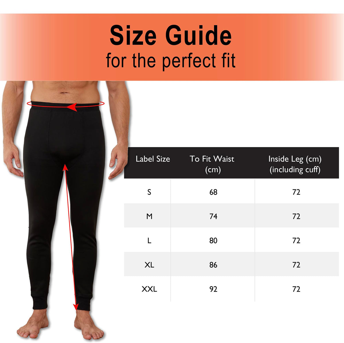 1PK Mens Thermal Long Johns Black