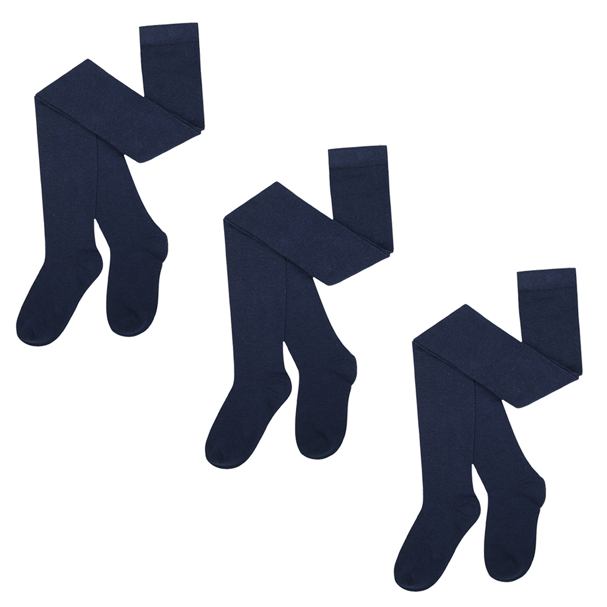 Girls 3 Pack Solid Tights (Navy)