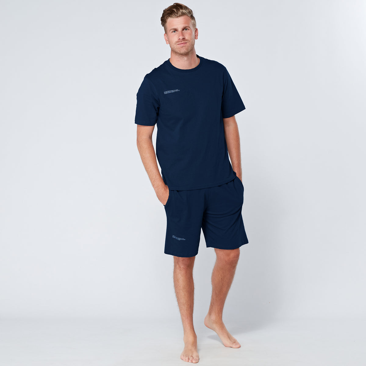 Navy Minimal Print Shorty Pyjama Set 